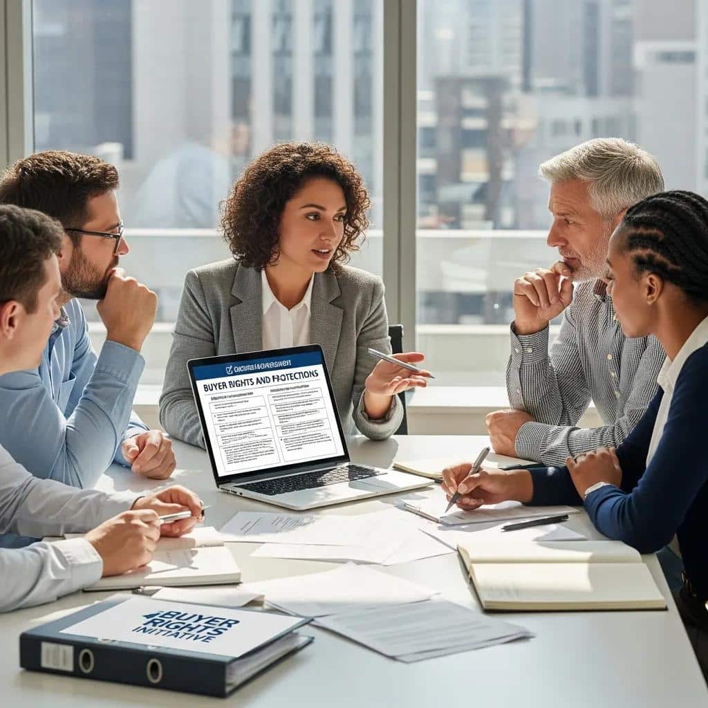 A diverse group of buyers reviewing documents &mdash; highlighting buyer rights under Texas contracts for deed
