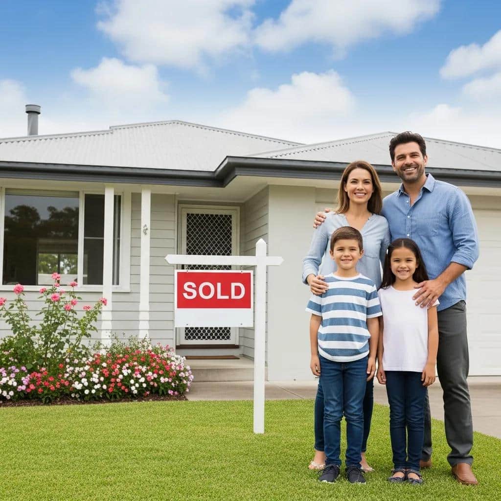 Family celebrating after securing a home through a land contract