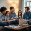 Family discussing contract for deed home buying options in a cozy living room