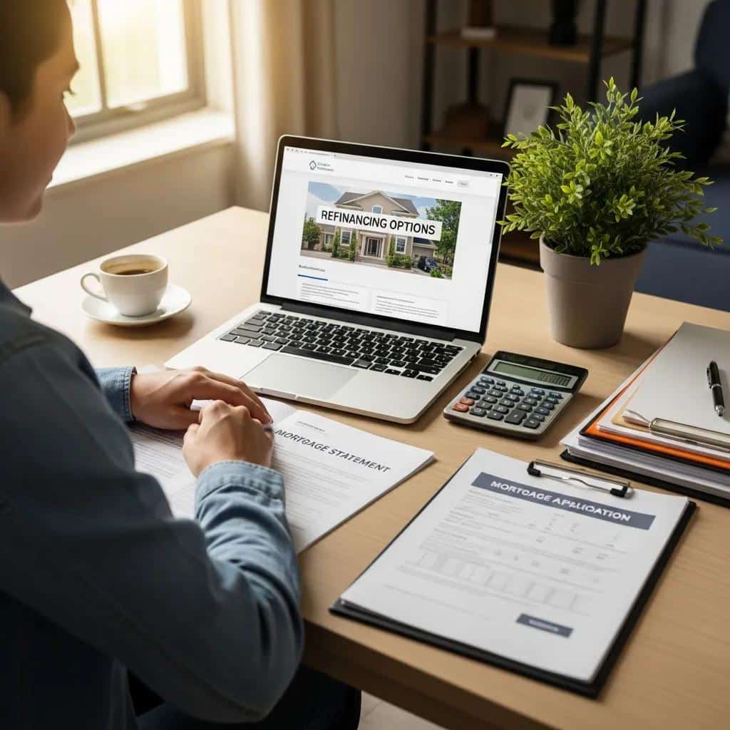 Person researching refinancing options for homeownership