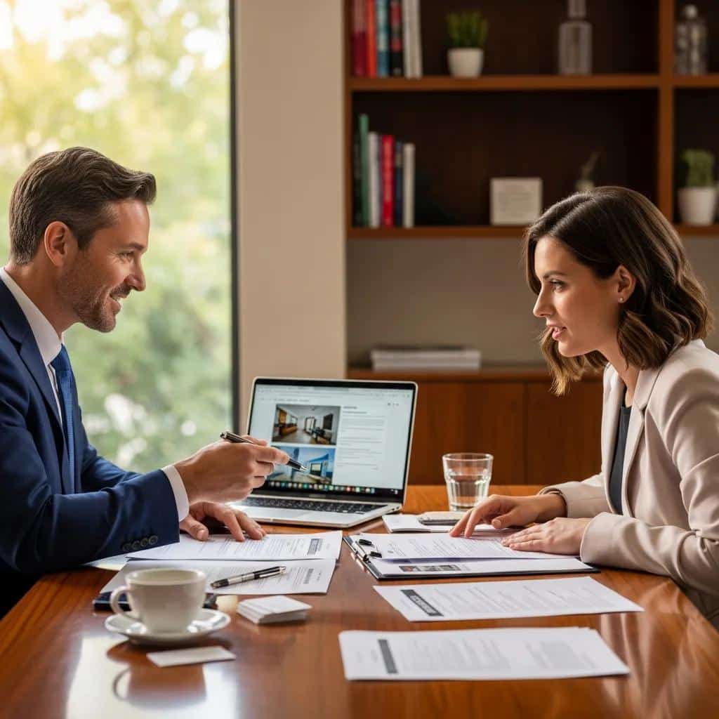 Homebuyer and agent discussing terms across a table